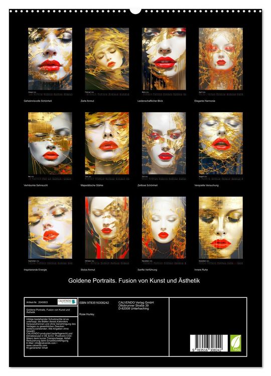 Produktbild: Goldene Portraits. Fusion von Kunst und &Auml;sthetik (hochwertiger Premium Wandkalender 2026 DIN A2 hoch), Kunstdruck in Hochglanz