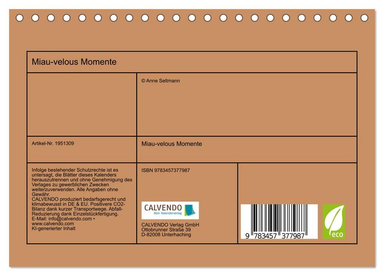Produktbild: Miau-velous Momente (Tischkalender 2026 DIN A5 quer), CALVENDO Monatskalender
