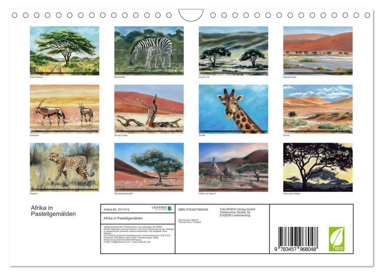 Produktbild: Afrika in Pastellgem&auml;lden (Wandkalender 2026 DIN A4 quer), CALVENDO Monatskalender
