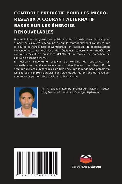 Produktbild: Contr&ocirc;le Pr&eacute;dictif Pour Les Micro-R&eacute;seaux &Agrave; Courant Alternatif Bas&eacute;s Sur Les &Eacute;nergies Renouvelables
