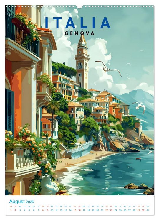 Produktbild: Italien - Old School Poster Style (Wandkalender 2026 DIN A2 hoch), CALVENDO Monatskalender