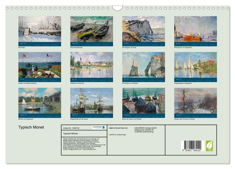 Produktbild: Typisch Monet (Wandkalender 2026 DIN A3 quer), CALVENDO Monatskalender