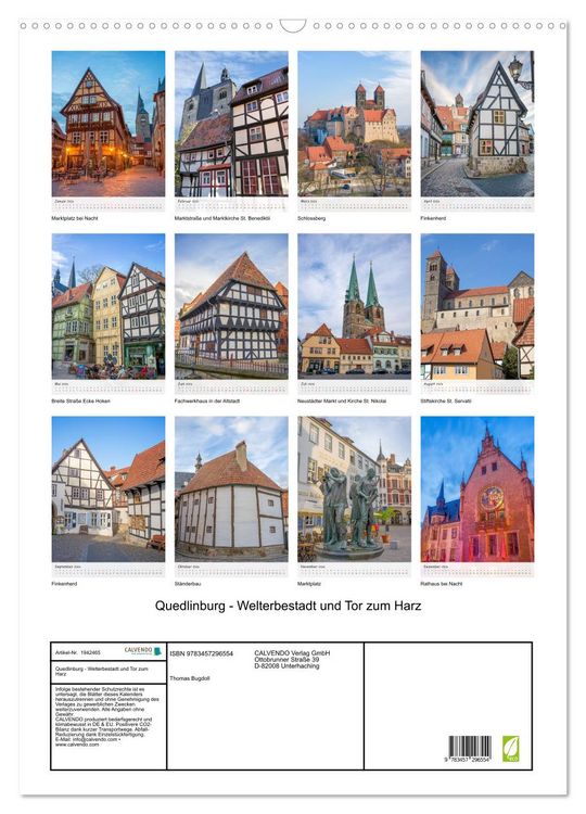 Produktbild: Quedlinburg - Welterbestadt und Tor zum Harz (Wandkalender 2026 DIN A2 hoch), CALVENDO Monatskalender