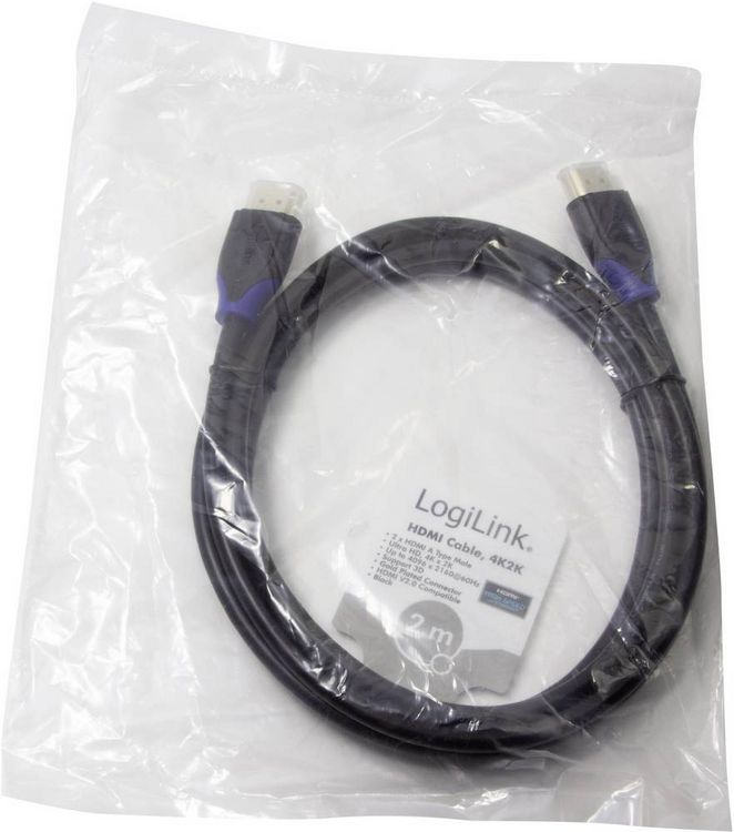 Produktbild: LogiLink HDMI Anschlusskabel HDMI-A Stecker, HDMI-A Stecker 2.00 m Schwarz CH0062 4K UHD, Audio Return Channel, vergoldete Steckkontakte HDMI-Kabel