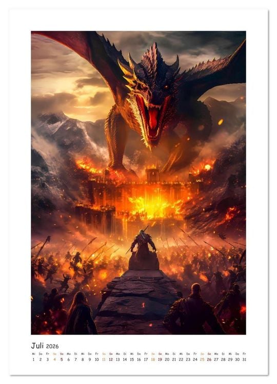 Produktbild: Die Drachenschlacht (Wandkalender 2026 DIN A2 hoch), CALVENDO Monatskalender
