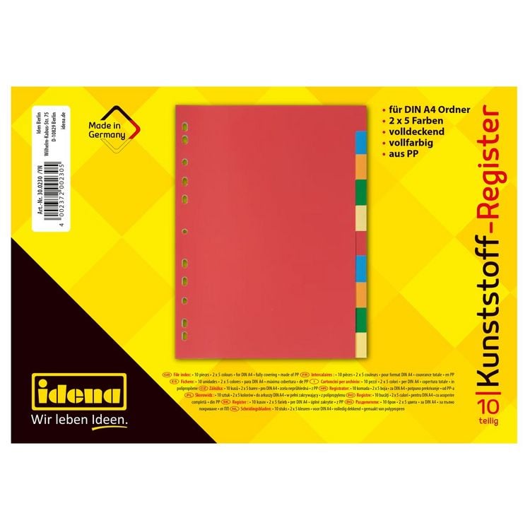 Produktbild: Idena Register aus Kunststoff 120&micro; 2x5 Farben DIN A4 10-teilig