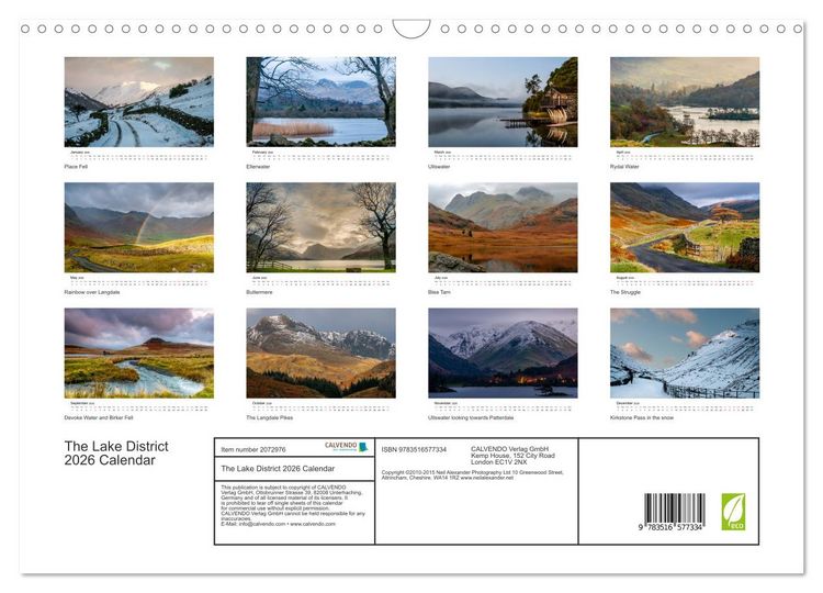 Produktbild: The Lake District 2026 Calendar (Wall Calendar 2026 DIN A3 landscape), CALVENDO 12 Month Wall Calendar
