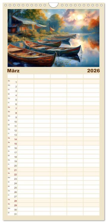 Produktbild: Familienplaner 2026 - Landschaft romantisch gesehen mit 5 Spalten (Wandkalender, 21 x 45 cm) CALVENDO