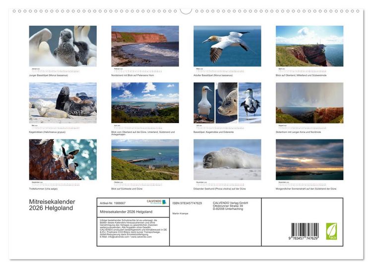 Produktbild: Mitreisekalender 2026 Helgoland (hochwertiger Premium Wandkalender 2026 DIN A2 quer), Kunstdruck in Hochglanz