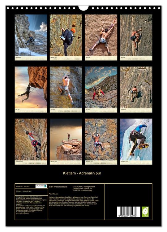 Produktbild: Klettern - Adrenalin pur (Wandkalender 2026 DIN A3 hoch), CALVENDO Monatskalender