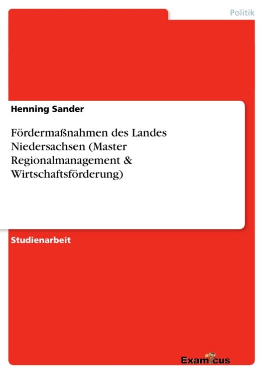 Produktbild: F&ouml;rderma&szlig;nahmen des Landes Niedersachsen (Master Regionalmanagement & Wirtschaftsf&ouml;rderung)