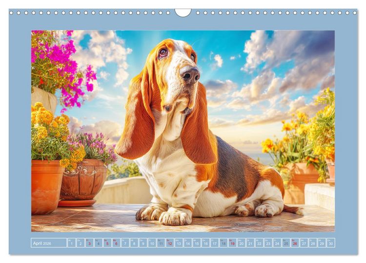 Produktbild: Schlappohren-Zauber. Fr&ouml;hliche Bassets in bunten Momenten (Wandkalender 2026 DIN A3 quer), CALVENDO Monatskalender