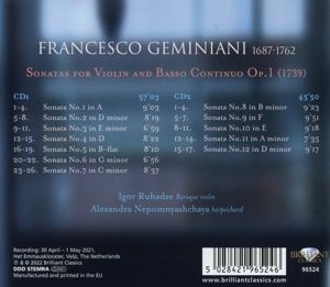 Produktbild: Geminiani:Violin Sonatas op.1