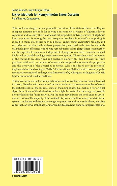 Produktbild: Krylov Methods for Nonsymmetric Linear Systems