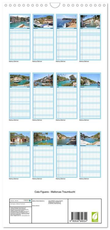 Produktbild: Familienplaner 2026 - Cala Figuera - Mallorcas Traumbucht mit 5 Spalten (Wandkalender, 21 x 45 cm) CALVENDO