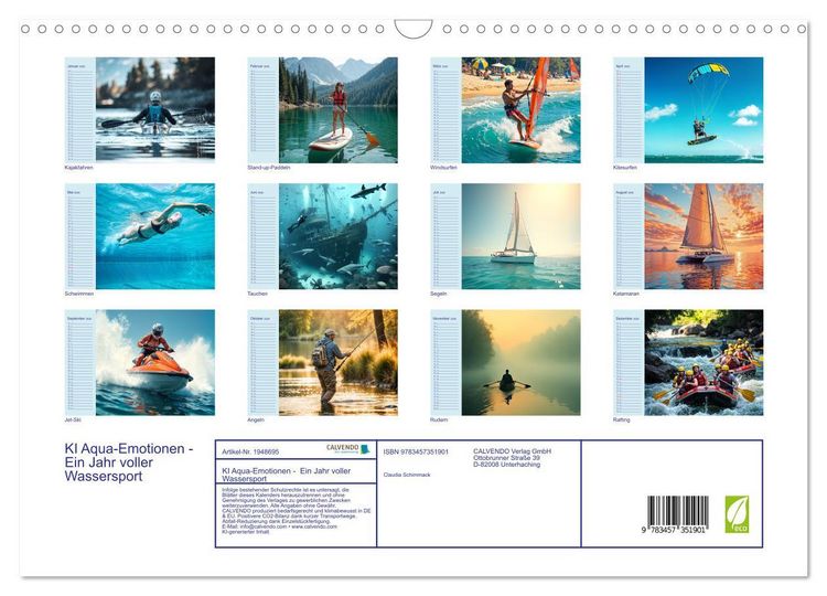 Produktbild: KI Aqua-Emotionen - Ein Jahr voller Wassersport (Wandkalender 2026 DIN A3 quer), CALVENDO Monatskalender