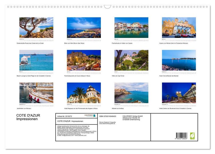 Produktbild: COTE D'AZUR Impressionen (Wandkalender 2026 DIN A2 quer), CALVENDO Monatskalender