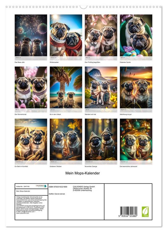 Produktbild: Mein Mops-Kalender (hochwertiger Premium Wandkalender 2026 DIN A2 hoch), Kunstdruck in Hochglanz