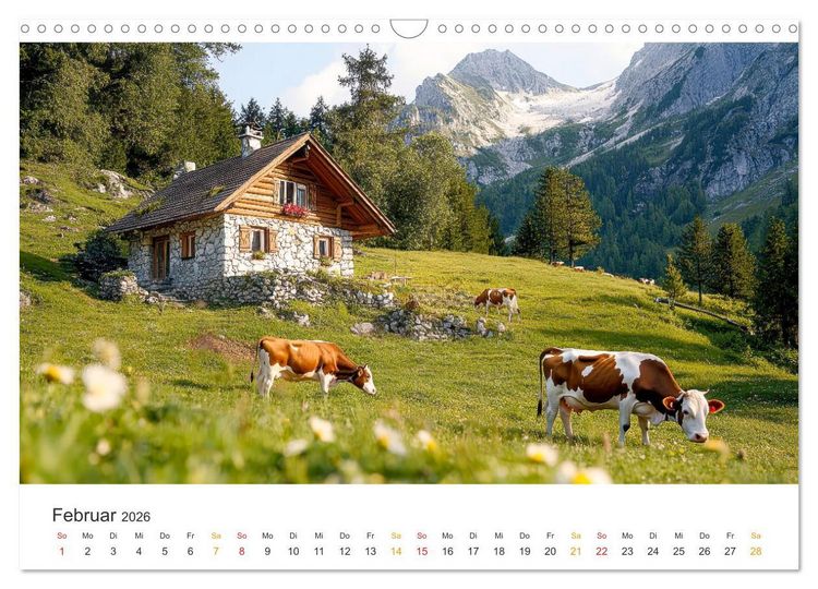 Produktbild: Gl&uuml;ckliche Bergk&uuml;he - Leben auf der Alm (Wandkalender 2026 DIN A3 quer), CALVENDO Monatskalender
