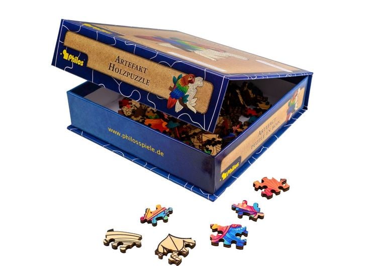 Produktbild: Artefakt Holzpuzzle 2 in 1 Papagei, 172 Teile, in magnetischer Klappschachtel