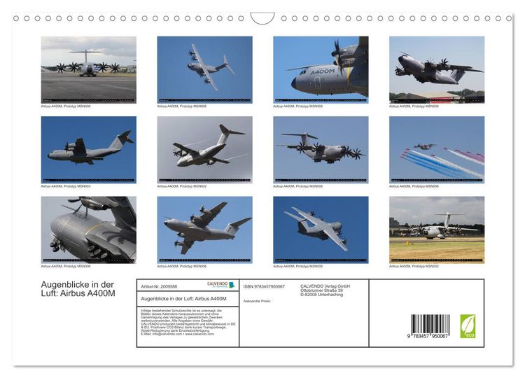 Produktbild: Augenblicke in der Luft: Airbus A400M (Wandkalender 2026 DIN A3 quer), CALVENDO Monatskalender