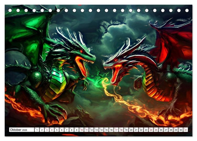 Produktbild: Drachen - Gef&uuml;rchtete, aber nicht immer b&ouml;se Fabelwesen (Tischkalender 2026 DIN A5 quer), CALVENDO Monatskalender