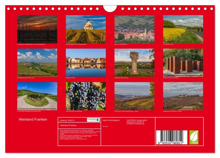Produktbild: Weinland Franken (Wandkalender 2026 DIN A4 quer), CALVENDO Monatskalender