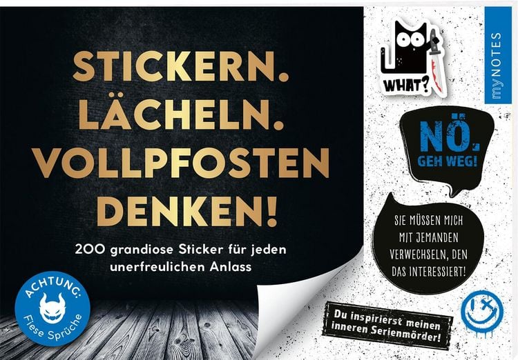 Produktbild: B&ouml;se Spr&uuml;che Stickerheft: Stickern. L&auml;cheln. Vollpfosten denken!