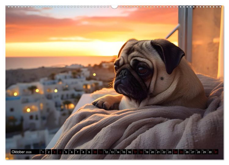 Produktbild: Kleine Helden - eine Hommage an die Mopsrasse (Wandkalender 2026 DIN A2 quer), CALVENDO Monatskalender