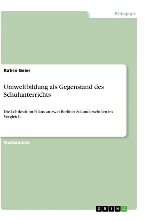 Produktbild: Umweltbildung als Gegenstand des Schulunterrichts