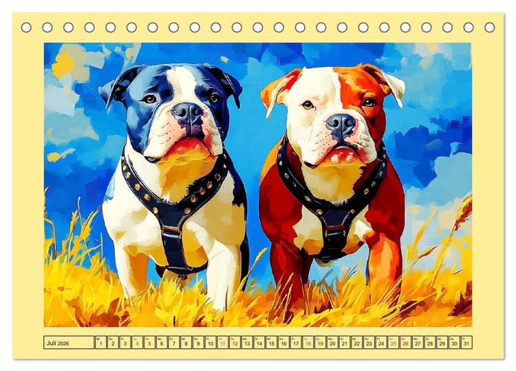 Produktbild: Pit Bulls und Familie. Bunte Bull Breed Sch&ouml;nheiten (Tischkalender 2026 DIN A5 quer), CALVENDO Monatskalender