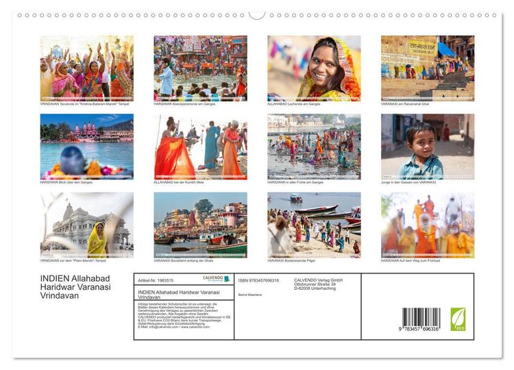Produktbild: INDIEN Allahabad Haridwar Varanasi Vrindavan (hochwertiger Premium Wandkalender 2026 DIN A2 quer), Kunstdruck in Hochglanz