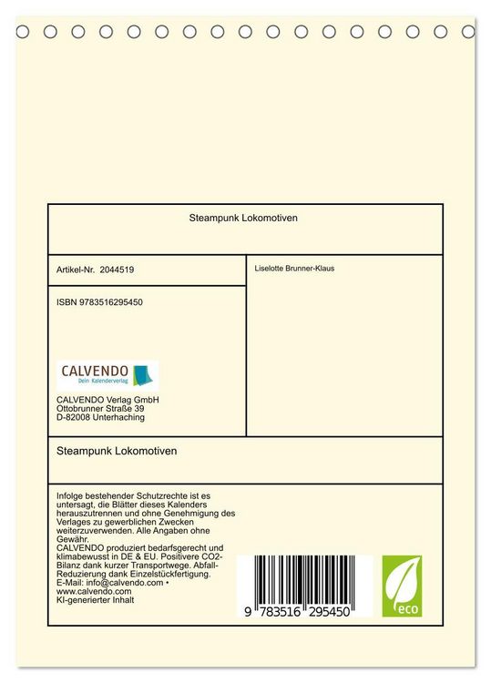 Produktbild: Steampunk Lokomotiven (Tischkalender 2026 DIN A5 hoch), CALVENDO Monatskalender