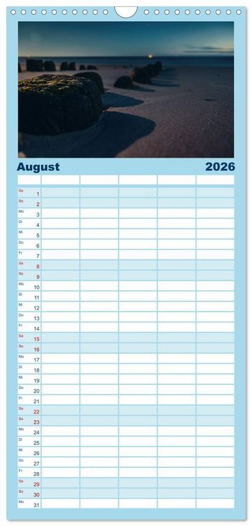 Produktbild: Familienplaner 2026 - Abendlicht &uuml;ber der Nordsee mit 5 Spalten (Wandkalender, 21 x 45 cm) CALVENDO