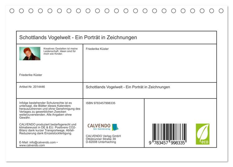 Produktbild: Schottlands Vogelwelt - Ein Portr&auml;t in Zeichnungen (Tischkalender 2026 DIN A5 quer), CALVENDO Monatskalender