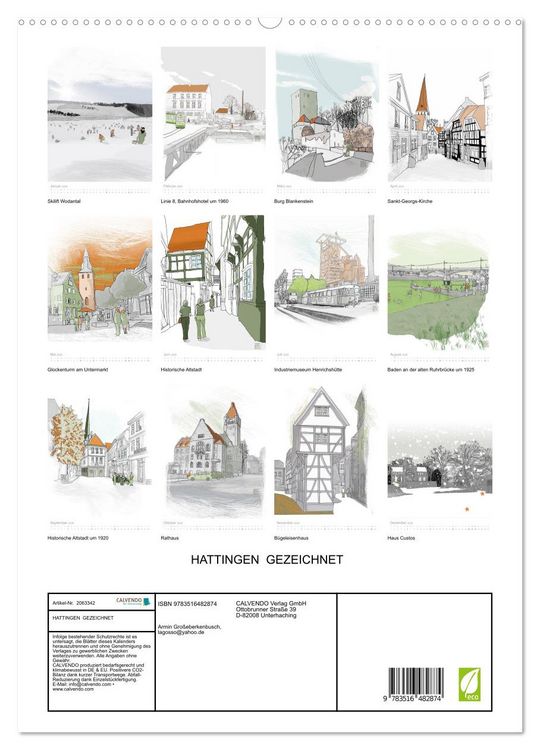 Produktbild: HATTINGEN GEZEICHNET (hochwertiger Premium Wandkalender 2026 DIN A2 hoch), Kunstdruck in Hochglanz