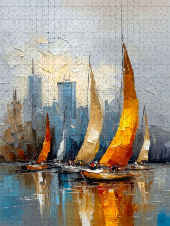 Produktbild: CALVENDO Puzzle Rennyachten vor beeindruckender Skyline | 1000 Teile Lege-Gr&ouml;&szlig;e 64x48cm Foto-Puzzle f&uuml;r gl&uuml;ckliche Stunden