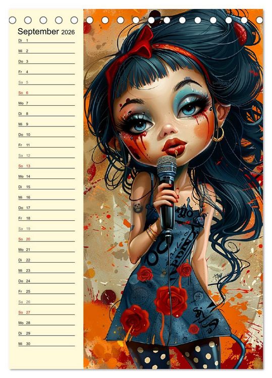 Produktbild: Rockabilly. Strange Comic-Kunst Girls im 50er-Jahre Stil (Tischkalender 2026 DIN A5 hoch), CALVENDO Monatskalender
