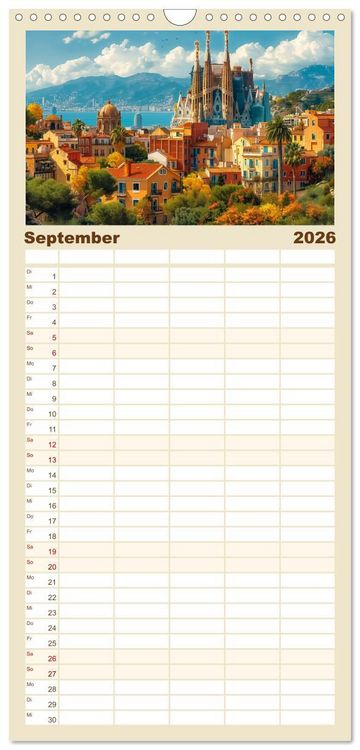 Produktbild: Familienplaner 2026 - Reisest&auml;dte Europas mit 5 Spalten (Wandkalender, 21 x 45 cm) CALVENDO
