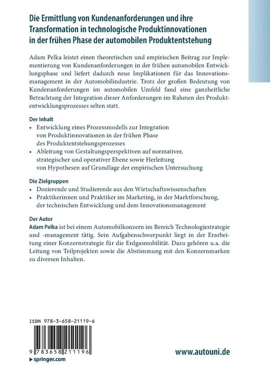 Produktbild: Die Ermittlung von Kundenanforderungen und ihre Transformation in technologische Produktinnovationen in der fr&uuml;hen Phase der automobilen Produktentstehung