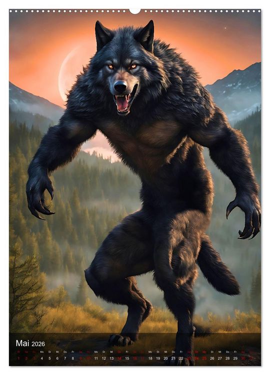 Produktbild: Werw&ouml;lfe - mystischer Mond (hochwertiger Premium Wandkalender 2026 DIN A2 hoch), Kunstdruck in Hochglanz