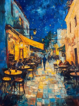 Produktbild: CALVENDO Puzzle Caf&eacute;terrasse am Abend KI | 1000 Teile Lege-Gr&ouml;&szlig;e 64x48cm Foto-Puzzle f&uuml;r gl&uuml;ckliche Stunden