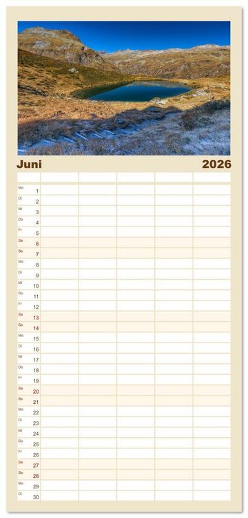 Produktbild: Familienplaner 2026 - Bezaubernde Bergseen mit 5 Spalten (Wandkalender, 21 x 45 cm) CALVENDO