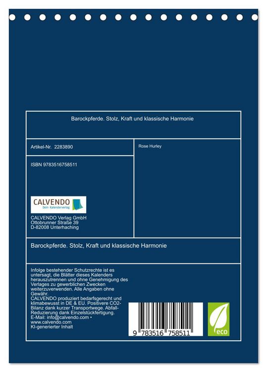 Produktbild: Barockpferde. Stolz, Kraft und klassische Harmonie (Tischkalender 2027 DIN A5 hoch), CALVENDO Monatskalender