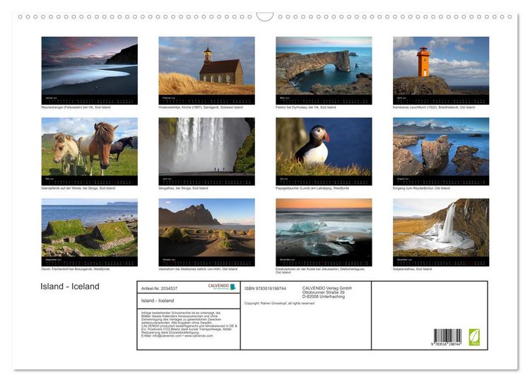 Produktbild: Island - Iceland (Wandkalender 2026 DIN A2 quer), CALVENDO Monatskalender