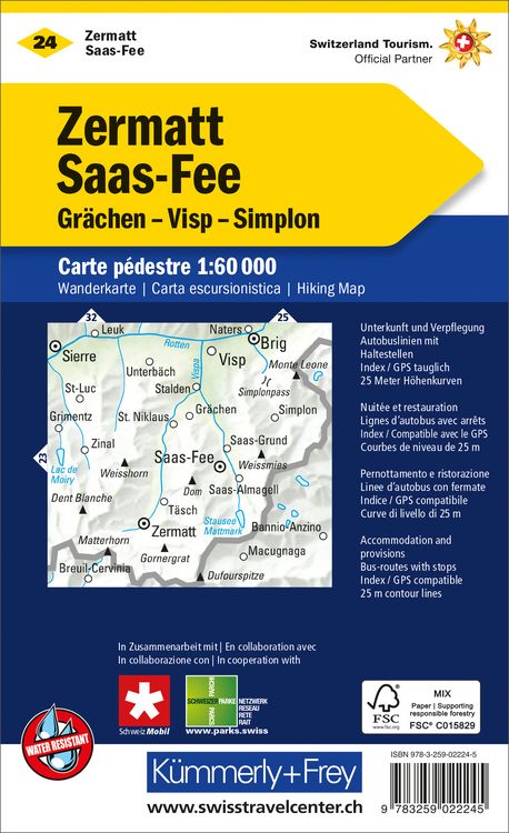Produktbild: K&uuml;mmerly+Frey Wanderkarte 24 Zermatt, Saas-Fee 1:60.000