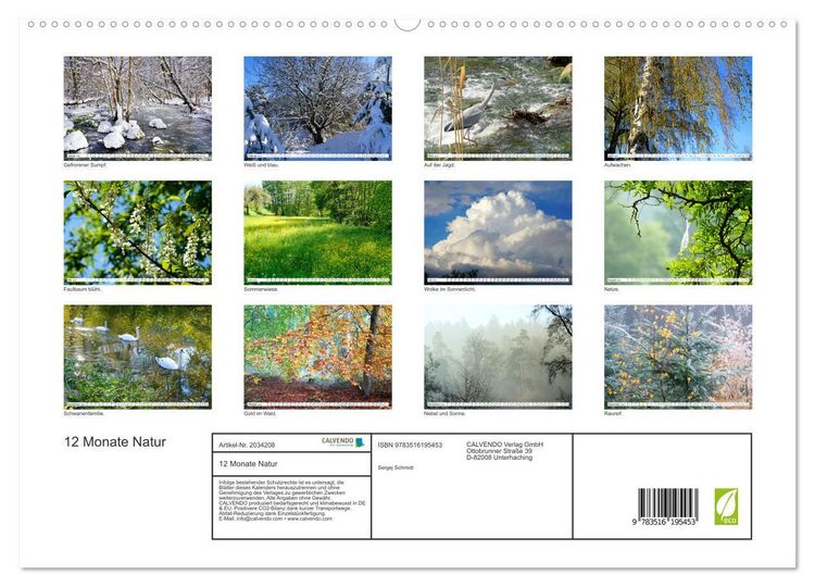 Produktbild: 12 Monate Natur (hochwertiger Premium Wandkalender 2026 DIN A2 quer), Kunstdruck in Hochglanz