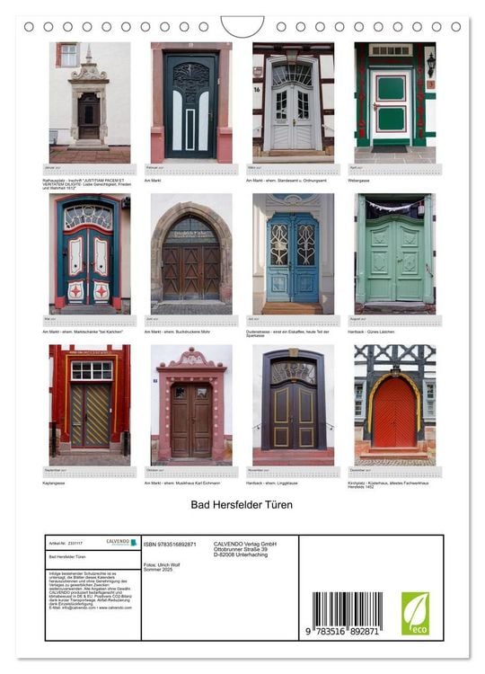 Produktbild: Bad Hersfelder T&uuml;ren (Wandkalender 2027 DIN A4 hoch), CALVENDO Monatskalender