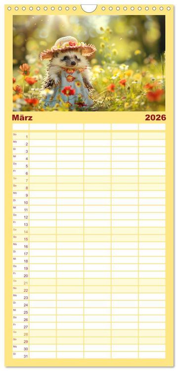 Produktbild: Familienplaner 2026 - Zauberhafte Igel-Models. Blumiger Stil in der Natur mit 5 Spalten (Wandkalender, 21 x 45 cm) CALVENDO