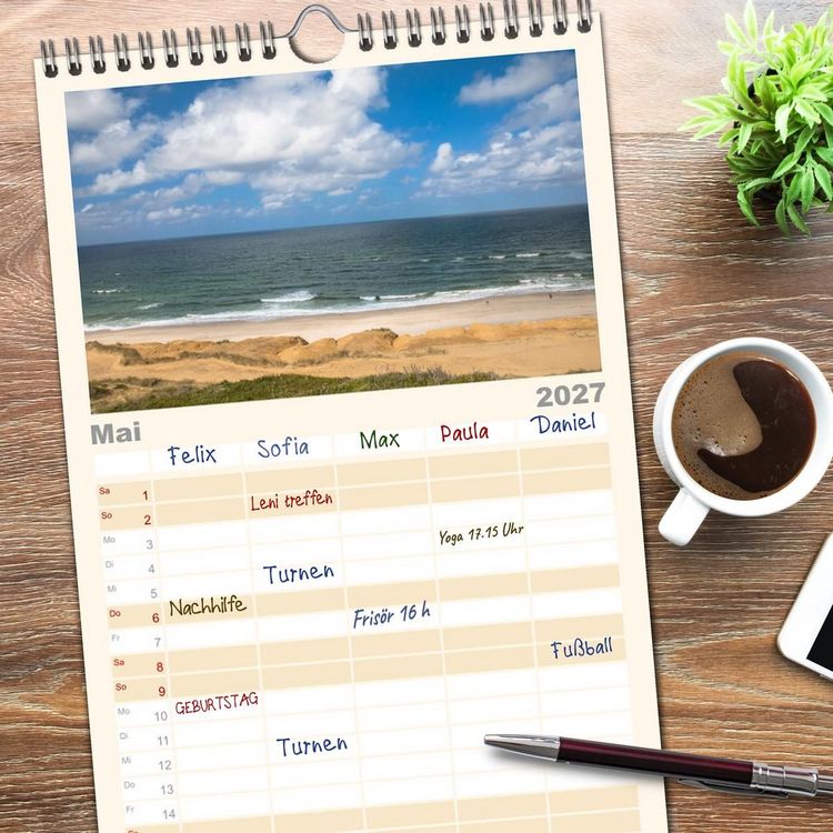 Produktbild: Familienplaner 2027 - Nordsee Insel Sylt mit 5 Spalten (Wandkalender, 21 x 45 cm) CALVENDO